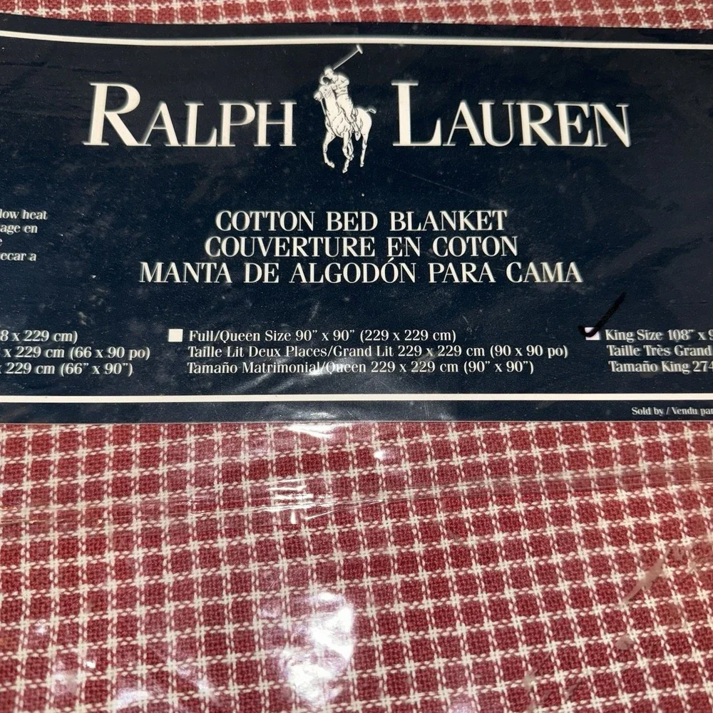 Vintage Polo Ralph Lauren Blanket Red White Gingham 100% Cotton 108x90 King New!